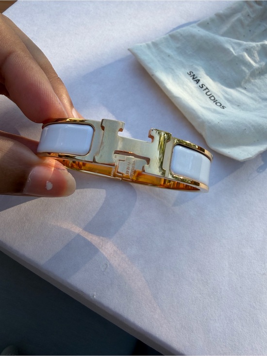 Hermes Jewelry - Hermes White and Gold Clic H Enamel Bracelet